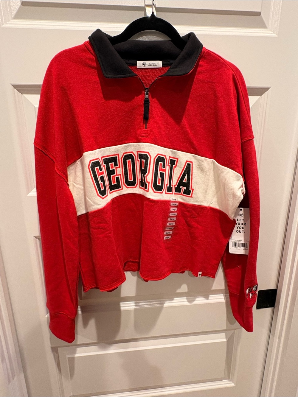 47 Red and Black Georgia Quarter-Zip Pullover with White Chest Panel